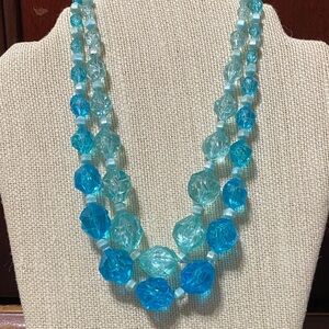 Elegant vintage Western Germany double Blue Beaded Necklace